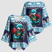 Cardiganshire Wales Christmas Kimono Sleeve Blouse Cardigan Bay Dolphin Rugby Design - Wonder Print Shop