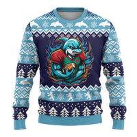 Cardiganshire Wales Christmas Ugly Christmas Sweater Cardigan Bay Dolphin Rugby Design - Wonder Print Shop