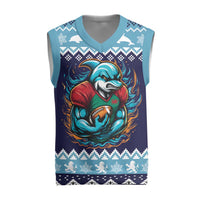 Cardiganshire Wales Christmas Knitted V-Neck Vest Cardigan Bay Dolphin Rugby Design - Wonder Print Shop