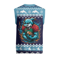 Cardiganshire Wales Christmas Knitted V-Neck Vest Cardigan Bay Dolphin Rugby Design - Wonder Print Shop