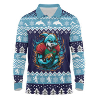 Cardiganshire Wales Christmas Long Sleeve Polo Shirt Cardigan Bay Dolphin Rugby Design - Wonder Print Shop