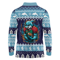 Cardiganshire Wales Christmas Long Sleeve Polo Shirt Cardigan Bay Dolphin Rugby Design - Wonder Print Shop