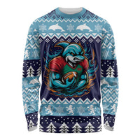 Cardiganshire Wales Christmas Long Sleeve Shirt Cardigan Bay Dolphin Rugby Design - Wonder Print Shop