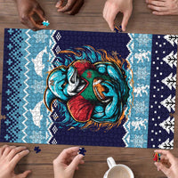 Cardiganshire Wales Christmas Puzzle Cardigan Bay Dolphin Rugby Design - Wonder Print Shop