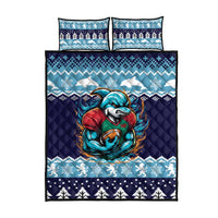 Cardiganshire Wales Christmas Quilt Bed Set Cardigan Bay Dolphin Rugby Design - Wonder Print Shop