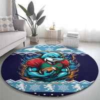Cardiganshire Wales Christmas Round Carpet Cardigan Bay Dolphin Rugby Design - Wonder Print Shop