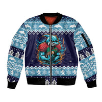 Cardiganshire Wales Christmas Sleeve Zip Bomber Jacket Cardigan Bay Dolphin Rugby Design - Wonder Print Shop