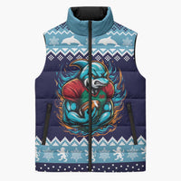 Cardiganshire Wales Christmas Sleeveless Puffer Jacket Cardigan Bay Dolphin Rugby Design - Wonder Print Shop