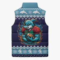 Cardiganshire Wales Christmas Sleeveless Puffer Jacket Cardigan Bay Dolphin Rugby Design - Wonder Print Shop