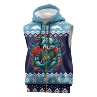 Cardiganshire Wales Christmas Sleeveless Zip Hoodie Cardigan Bay Dolphin Rugby Design - Wonder Print Shop