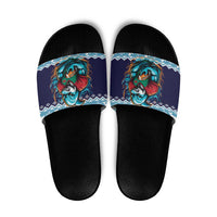 Cardiganshire Wales Christmas Slide Sandals Cardigan Bay Dolphin Rugby Design - Wonder Print Shop