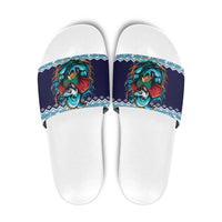 Cardiganshire Wales Christmas Slide Sandals Cardigan Bay Dolphin Rugby Design - Wonder Print Shop