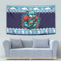 Cardiganshire Wales Christmas Tapestry Cardigan Bay Dolphin Rugby Design - Wonder Print Shop