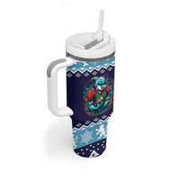 Cardiganshire Wales Christmas Tumbler With Handle Cardigan Bay Dolphin Rugby Design - Wonder Print Shop