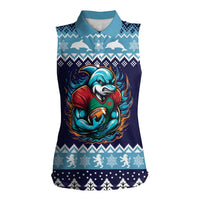 Cardiganshire Wales Christmas Women Sleeveless Polo Shirt Cardigan Bay Dolphin Rugby Design - Wonder Print Shop