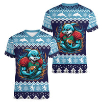 Cardiganshire Wales Christmas Women V-Neck T-Shirt Cardigan Bay Dolphin Rugby Design - Wonder Print Shop