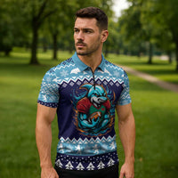 Cardiganshire Wales Christmas Zipper Polo Shirt Cardigan Bay Dolphin Rugby Design - Wonder Print Shop