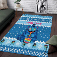 Personalized Trippy Catmas Area Rug Cute Blue Derpy Cat and Owl Companion - Wonder Print Shop