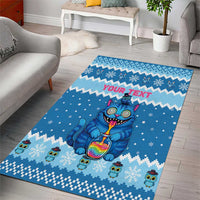 Personalized Trippy Catmas Area Rug Cute Blue Derpy Cat and Owl Companion - Wonder Print Shop