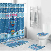 Personalized Trippy Catmas Bathroom Set Cute Blue Derpy Cat and Owl Companion - Wonder Print Shop