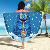 Personalized Trippy Catmas Beach Blanket Cute Blue Derpy Cat and Owl Companion - Wonder Print Shop