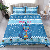 Personalized Trippy Catmas Bedding Set Cute Blue Derpy Cat and Owl Companion - Wonder Print Shop