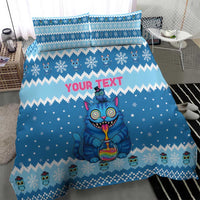 Personalized Trippy Catmas Bedding Set Cute Blue Derpy Cat and Owl Companion - Wonder Print Shop