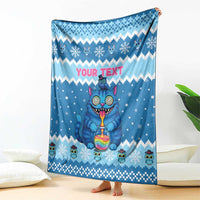 Personalized Trippy Catmas Blanket Cute Blue Derpy Cat and Owl Companion - Wonder Print Shop