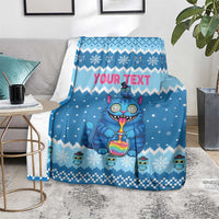 Personalized Trippy Catmas Blanket Cute Blue Derpy Cat and Owl Companion - Wonder Print Shop
