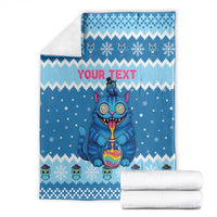 Personalized Trippy Catmas Blanket Cute Blue Derpy Cat and Owl Companion - Wonder Print Shop