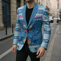 Personalized Trippy Catmas Blazer Cute Blue Derpy Cat and Owl Companion - Wonder Print Shop