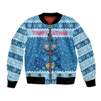 Personalized Trippy Catmas Bomber Jacket Cute Blue Derpy Cat and Owl Companion - Wonder Print Shop