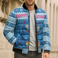 Personalized Trippy Catmas Bomber Puffer Jacket Cute Blue Derpy Cat and Owl Companion - Wonder Print Shop