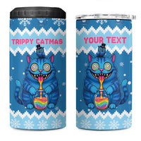 Personalized Trippy Catmas 4 in 1 Can Cooler Tumbler Cute Blue Derpy Cat and Owl Companion - Wonder Print Shop