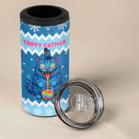 Personalized Trippy Catmas 4 in 1 Can Cooler Tumbler Cute Blue Derpy Cat and Owl Companion - Wonder Print Shop