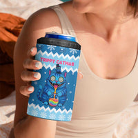 Personalized Trippy Catmas 4 in 1 Can Cooler Tumbler Cute Blue Derpy Cat and Owl Companion - Wonder Print Shop
