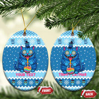 Personalized Trippy Catmas Ceramic Ornament Cute Blue Derpy Cat and Owl Companion - Wonder Print Shop