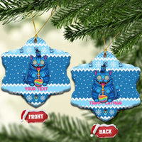 Personalized Trippy Catmas Ceramic Ornament Cute Blue Derpy Cat and Owl Companion - Wonder Print Shop