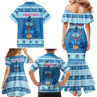 Personalized Trippy Catmas Family Matching Mermaid Dress and Hawaiian Shirt Cute Blue Derpy Cat and Owl Companion - Wonder Print Shop