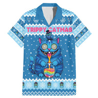 Personalized Trippy Catmas Family Matching Mermaid Dress and Hawaiian Shirt Cute Blue Derpy Cat and Owl Companion - Wonder Print Shop