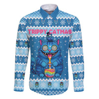 Personalized Trippy Catmas Family Matching Off Shoulder Short Dress and Hawaiian Shirt Cute Blue Derpy Cat and Owl Companion - Wonder Print Shop