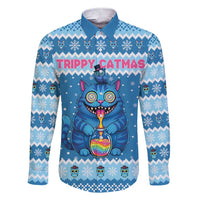 Personalized Trippy Catmas Family Matching Short Sleeve Bodycon Dress and Hawaiian Shirt Cute Blue Derpy Cat and Owl Companion - Wonder Print Shop