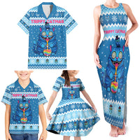 Personalized Trippy Catmas Family Matching Tank Maxi Dress and Hawaiian Shirt Cute Blue Derpy Cat and Owl Companion - Wonder Print Shop