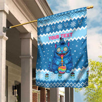 Personalized Trippy Catmas Garden Flag Cute Blue Derpy Cat and Owl Companion - Wonder Print Shop