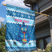 Personalized Trippy Catmas Garden Flag Cute Blue Derpy Cat and Owl Companion - Wonder Print Shop