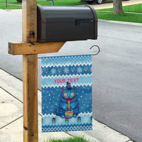 Personalized Trippy Catmas Garden Flag Cute Blue Derpy Cat and Owl Companion - Wonder Print Shop