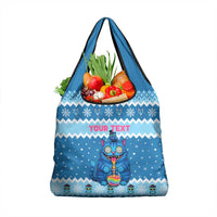 Personalized Trippy Catmas Grocery Bag Cute Blue Derpy Cat and Owl Companion - Wonder Print Shop