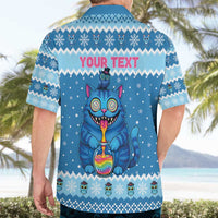 Personalized Trippy Catmas Hawaiian Shirt Cute Blue Derpy Cat and Owl Companion - Wonder Print Shop