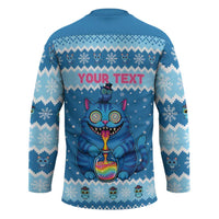 Personalized Trippy Catmas Hockey Jersey Cute Blue Derpy Cat and Owl Companion - Wonder Print Shop