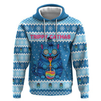 Personalized Trippy Catmas Hoodie Cute Blue Derpy Cat and Owl Companion - Wonder Print Shop